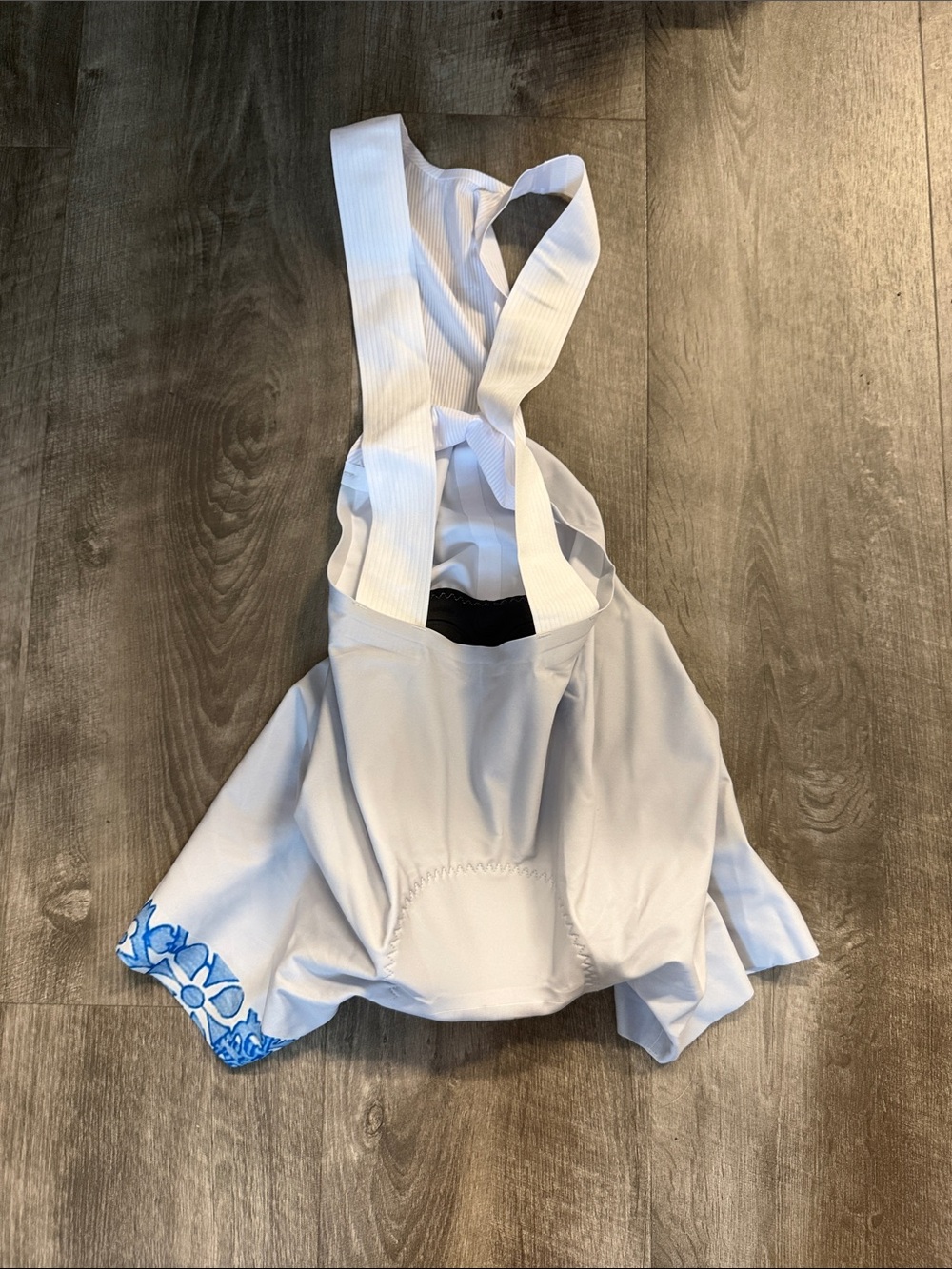 Women's White Bike Shorts with Blue Floral Hem